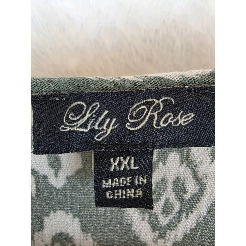 Lily Rose Sage Green Ikat Diamond Print Surplice Romper XXL Pom Pom Trim‎ Rayon - Picture 3 of 6